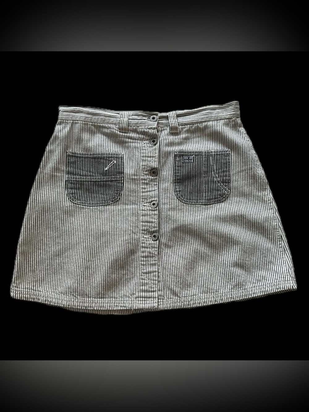 vintage forewarned 90s striped light cotton denim cargo skirt / sz 14